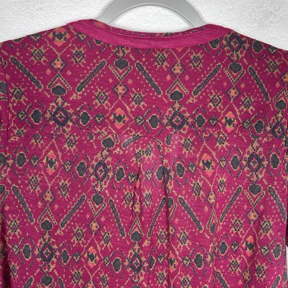 Lucky Brand Womens Sz M peasant knit top tucks V-neck long sleeve tunic Boho - Picture 4 of 7